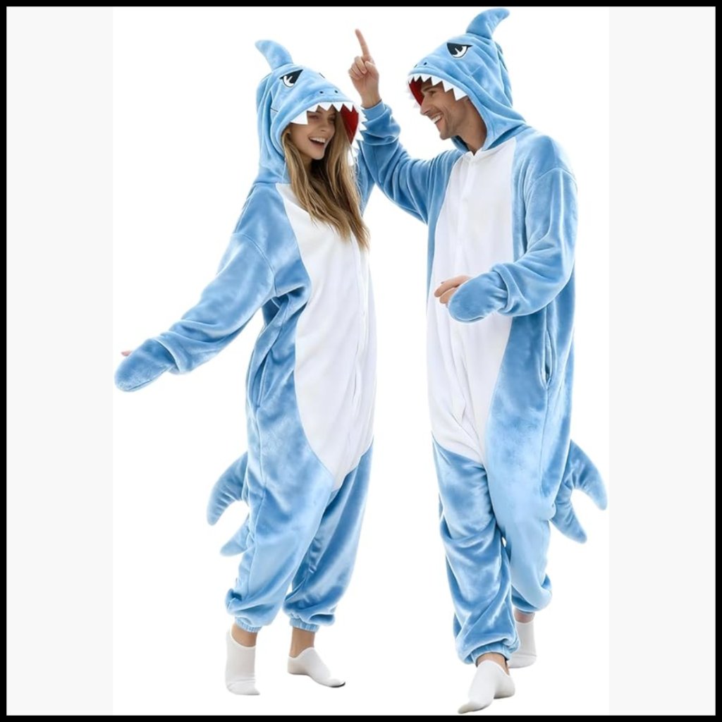Polar Fleece Shark Onesie Adult Costume With Hood And Pockets